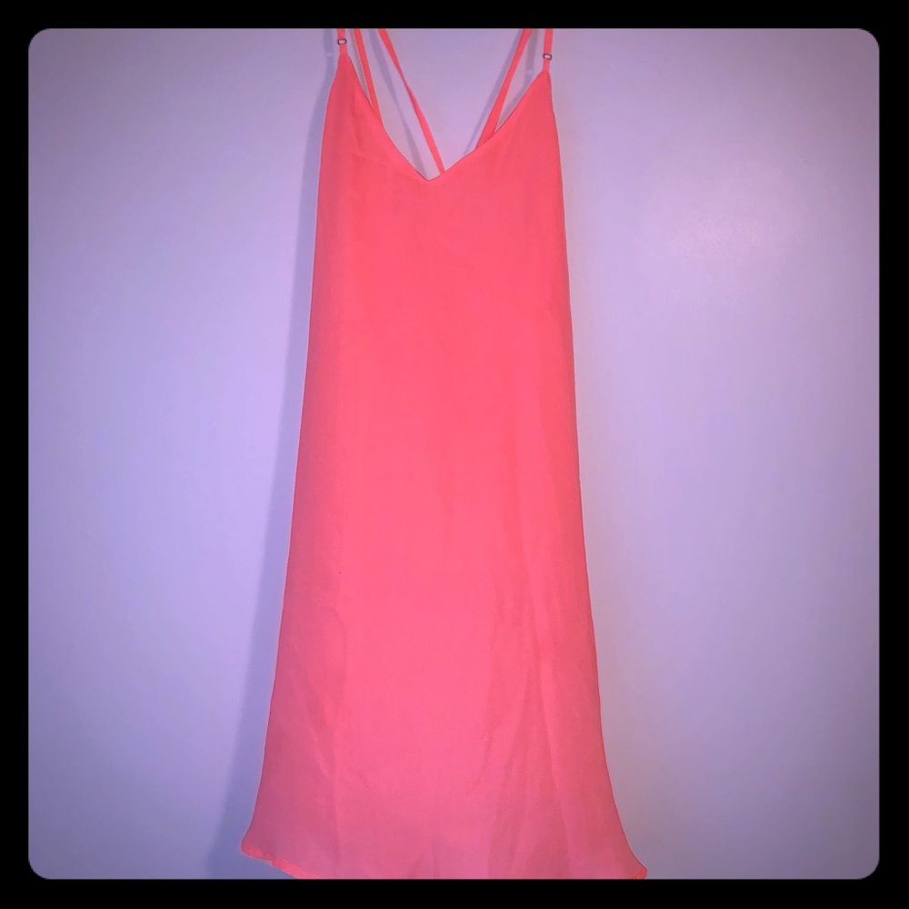 Bright pink dress.